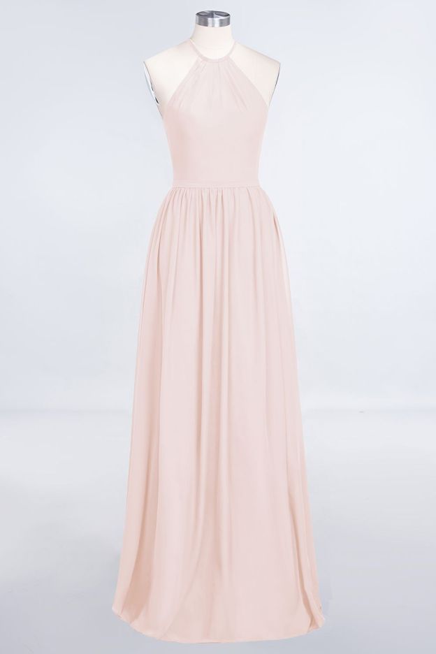 27prom Affordable Halter Sleeveless Long Burgundy Bridesmaid Dress with Ruffle-27prom