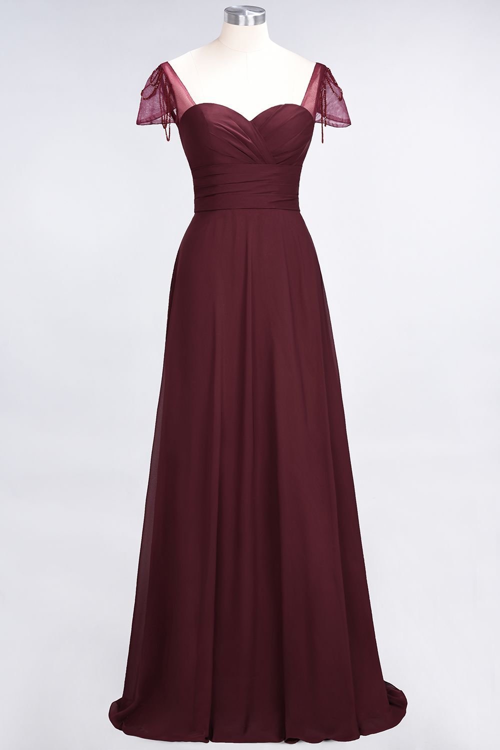 27prom Chic Chiffon Sweetheart Cap-Sleeves Ruffle Bridesmaid Dresses with Beadings-27prom