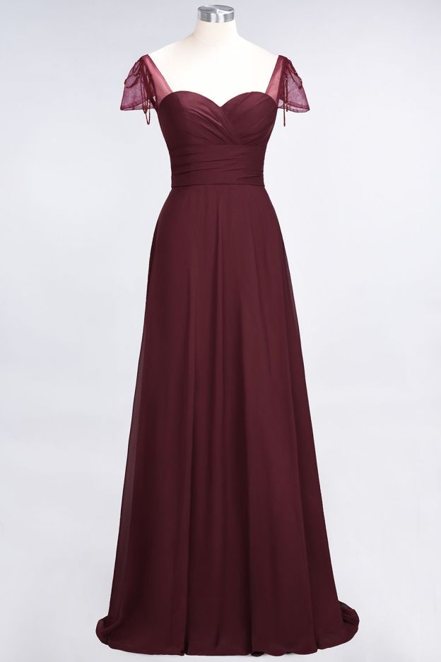 27prom Chic Chiffon Sweetheart Cap-Sleeves Ruffle Bridesmaid Dresses with Beadings-27prom