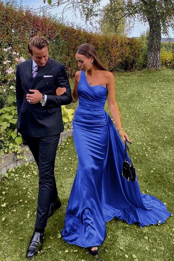 Stunning One Shoulder Sleeveless Dark Green Prom Dress Long With Pleated