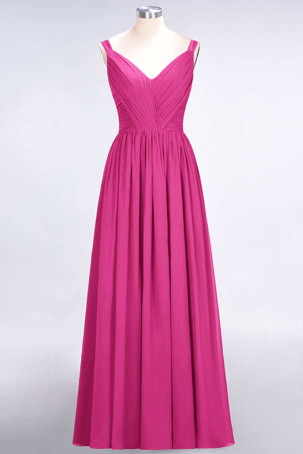 27prom Chic V-Neck Straps Ruffle Burgundy Bridesmaid Dresses with Bow Sash-27prom