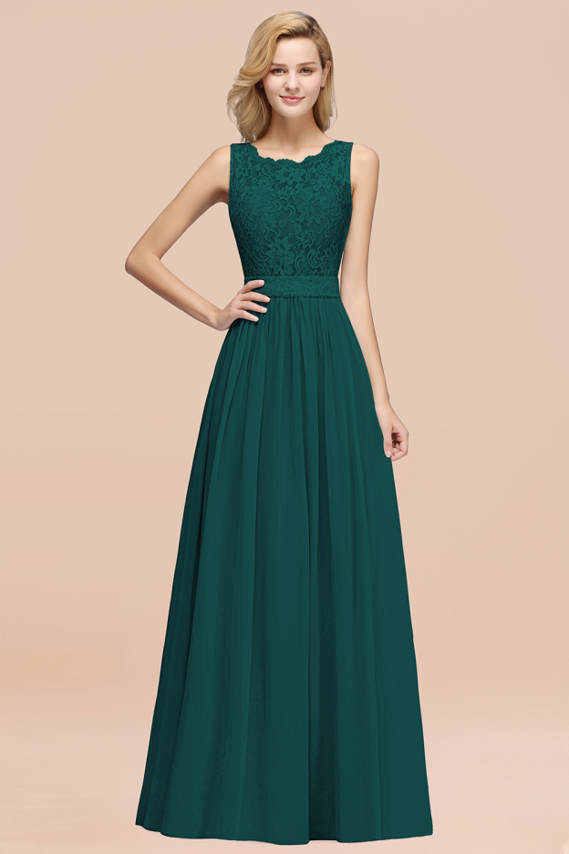 27prom Elegant Chiffon Lace Scalloped Sleeveless Ruffle Bridesmaid Dresses-27prom