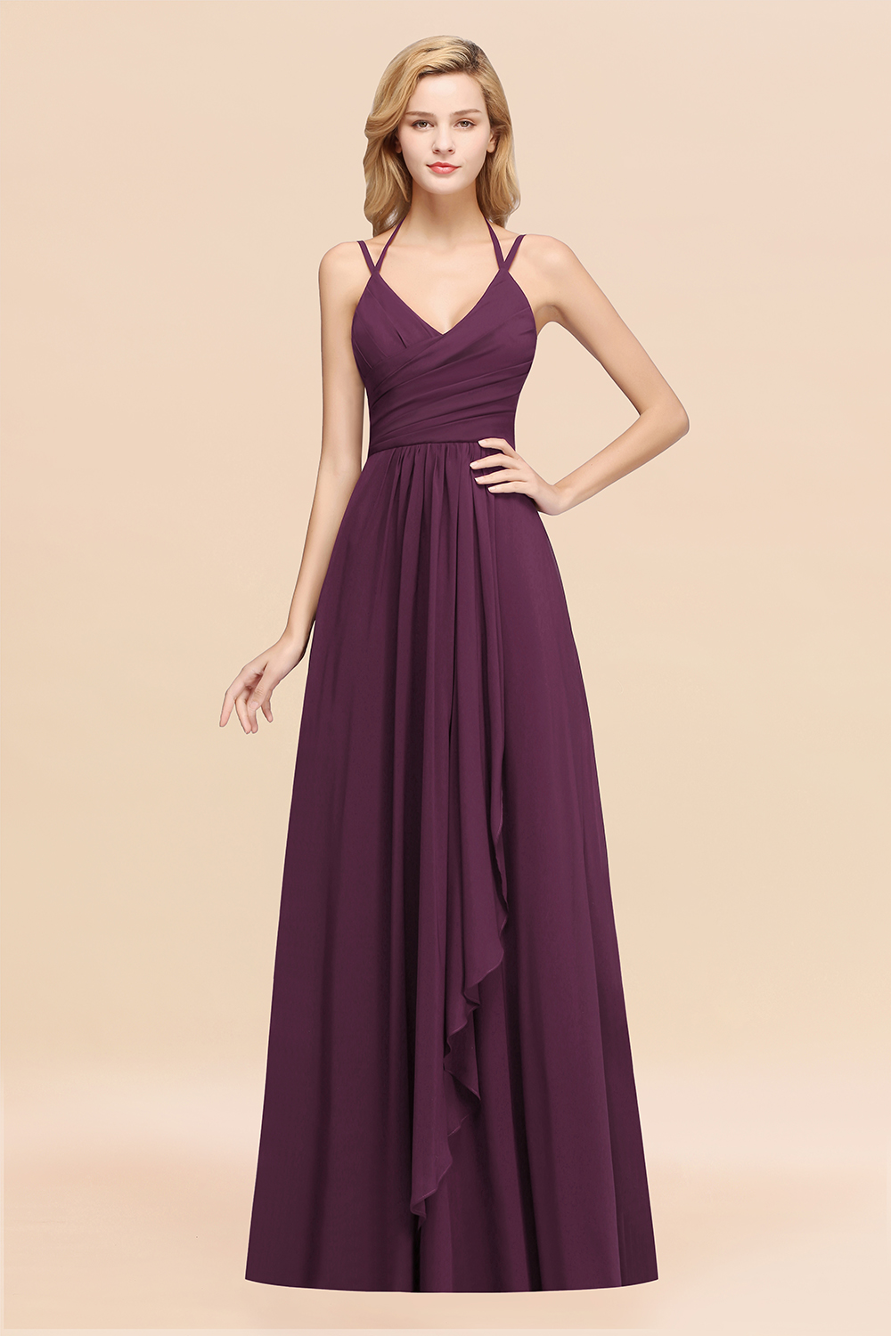27prom Affordable Chiffon Burgundy Bridesmaid Dress With Spaghetti Straps-27prom