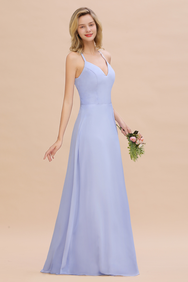 27prom Modest Halter V-Neck Sleeveless Long Bridesmaid Dresses Online-27prom