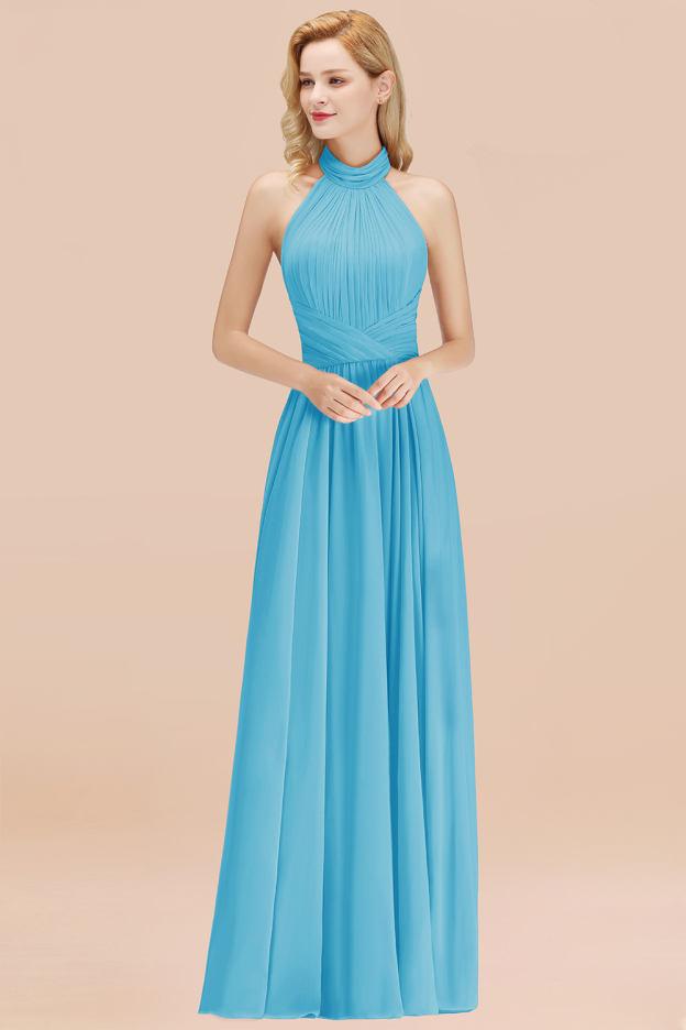 27prom Gorgeous High-Neck Halter Backless Bridesmaid Dress Dusty Rose Chiffon Maid of Honor Dress-27prom