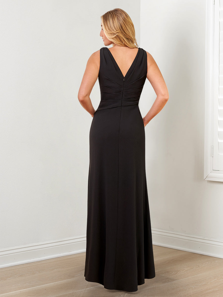 V-Neck Mother of the Bride Column Dresses with Side Split & Wraps-27prom