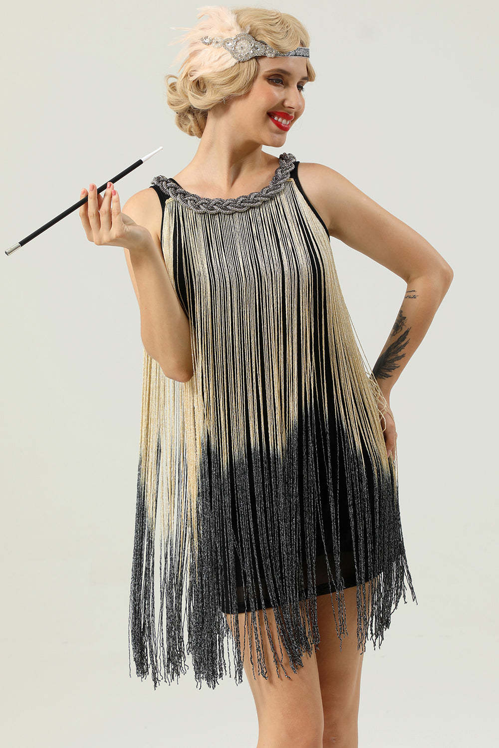 Round Neck Black Fringe Dress
