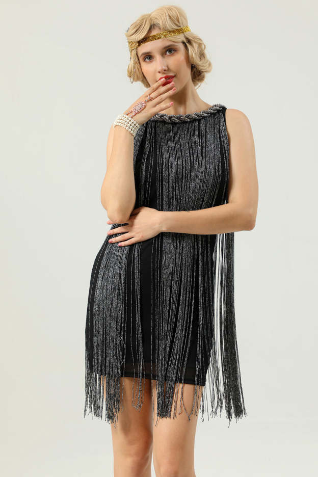Round Neck Black Fringe Dress