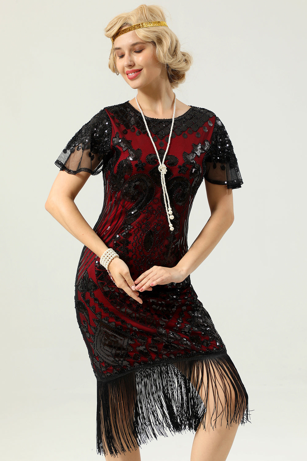 Black and Gold Sequin Dress with Batwing Sleeves