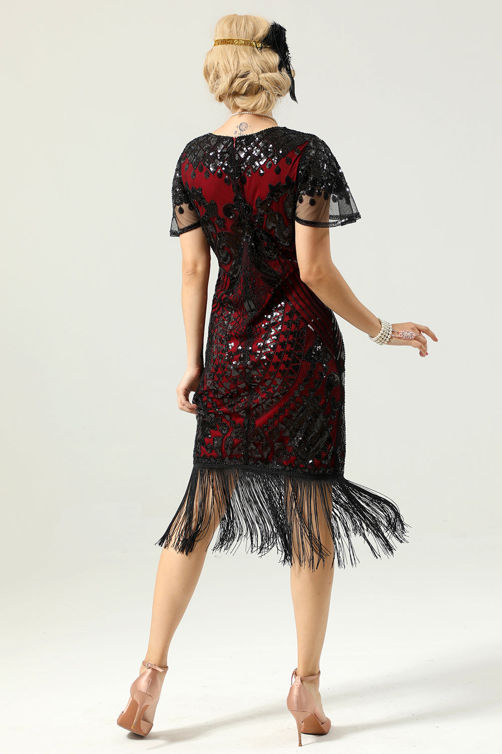 Black and Gold Sequin Dress with Batwing Sleeves
