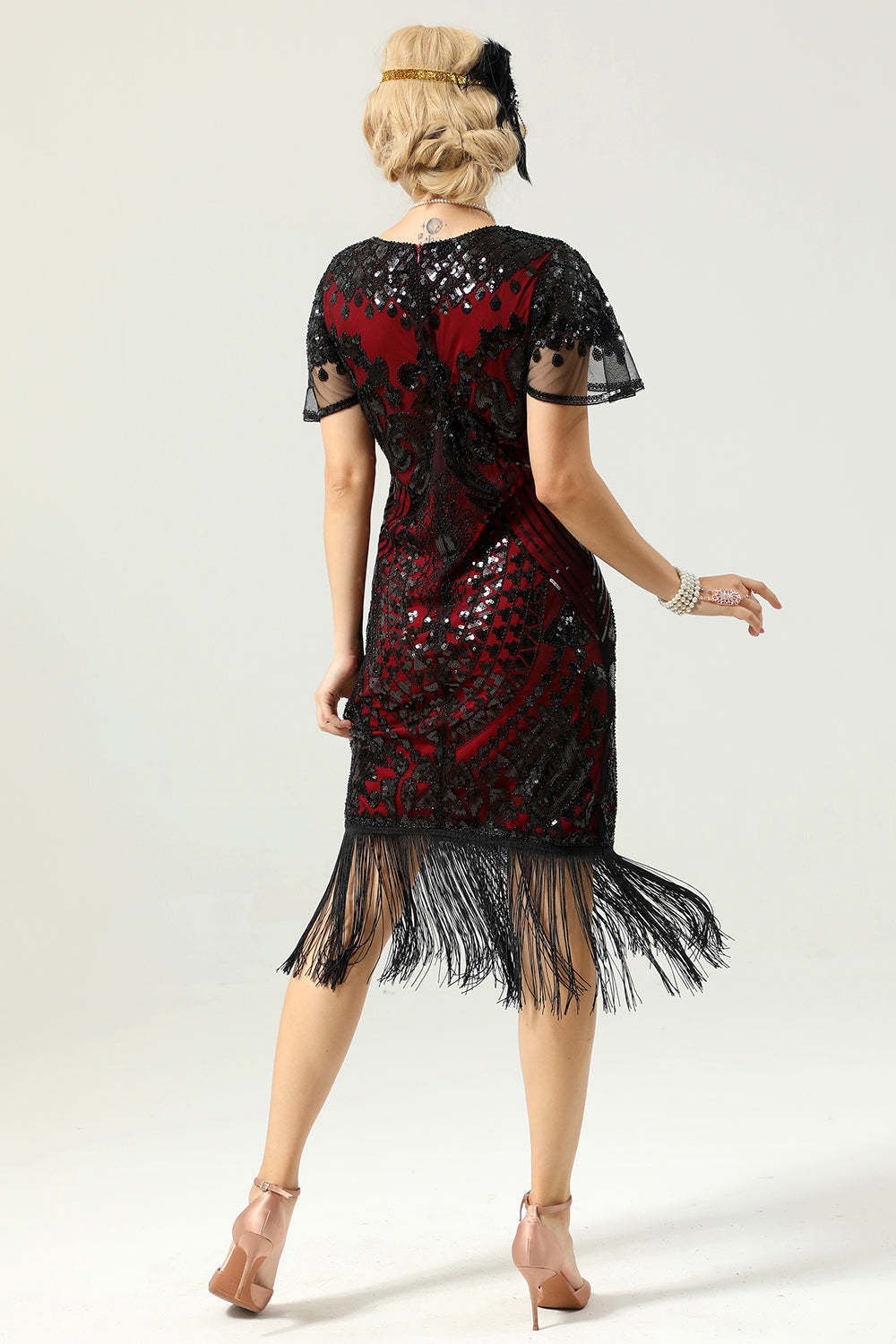 Black and Gold Sequin Dress with Batwing Sleeves