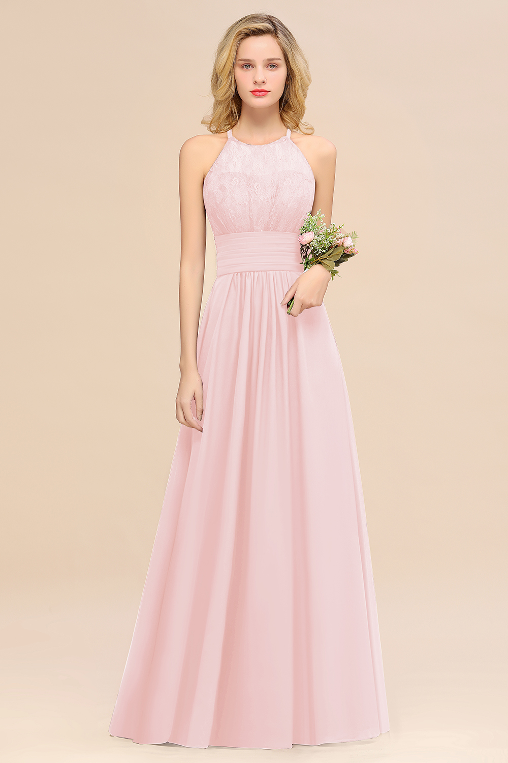 27prom Elegant Halter Ruffles Sleeveless Grape Lace Bridesmaid Dresses Affordable-27prom