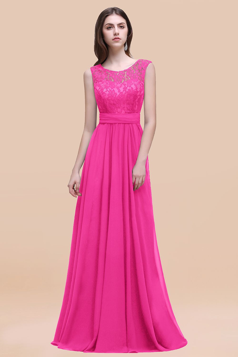 27prom Vintage Lace Scoop Sleeveless Dark Blue Bridesmaid Dress with V-Back-27prom