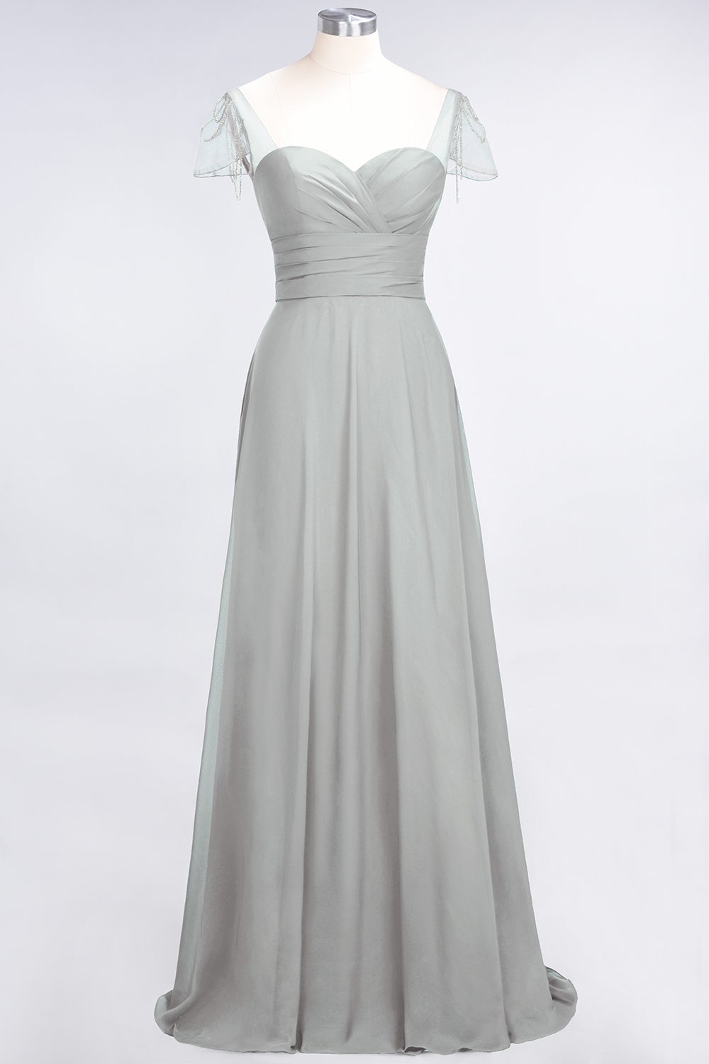 27prom Chic Chiffon Sweetheart Cap-Sleeves Ruffle Bridesmaid Dresses with Beadings-27prom