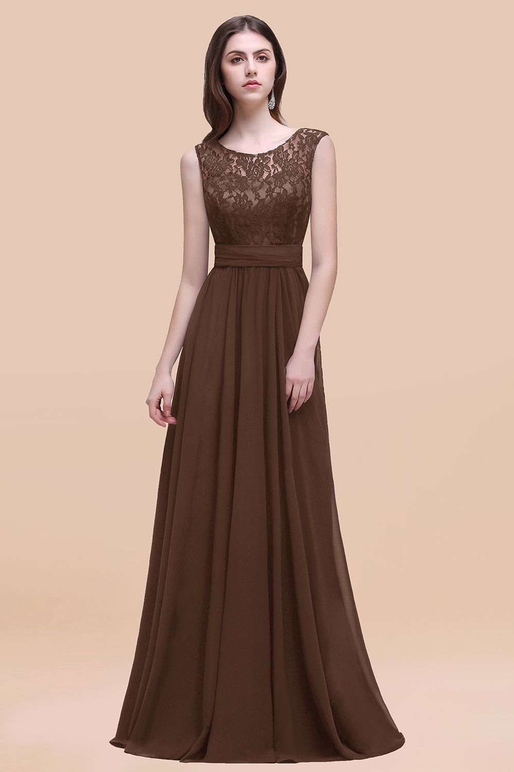 27prom Vintage Lace Scoop Sleeveless Dark Blue Bridesmaid Dress with V-Back-27prom