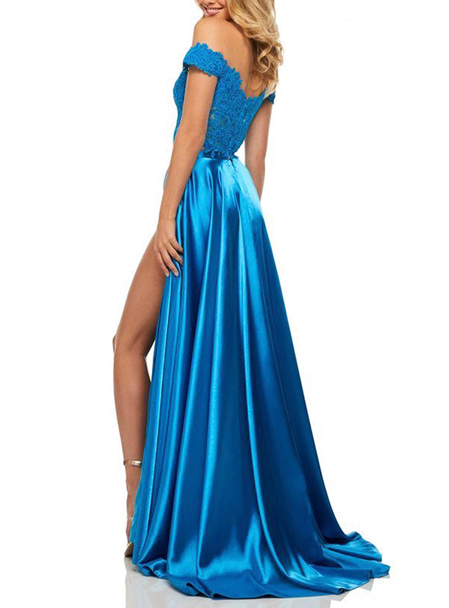 Off-the-Shoulder Two Pieces Prom Dress with Appliques and Slit