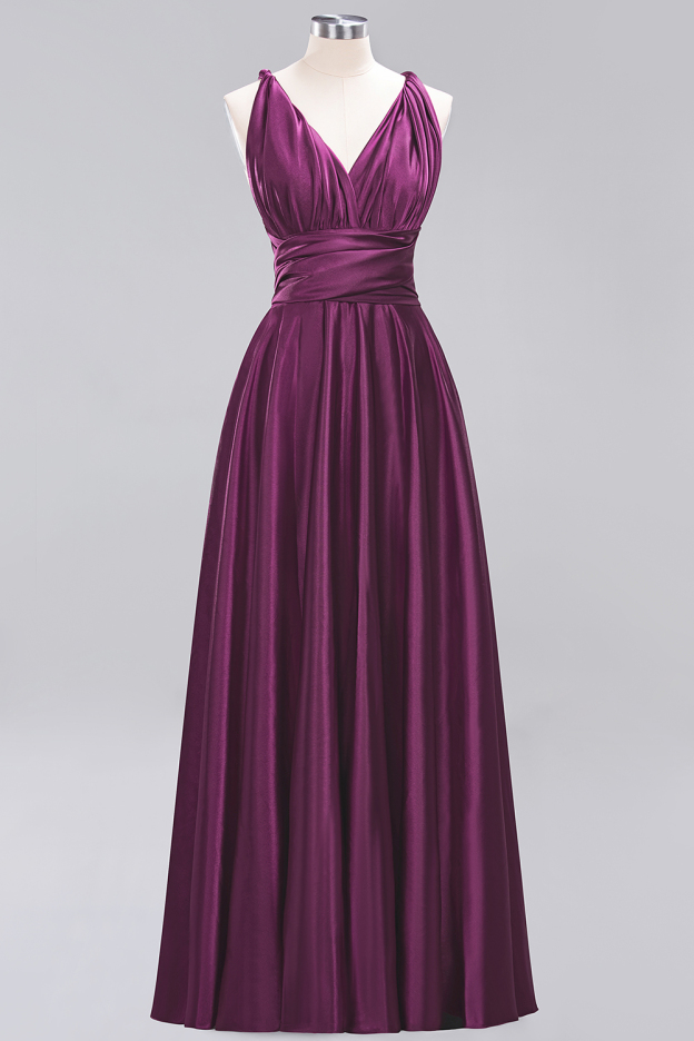 27prom Chic Burgundy Satin Long Bridesmaid Dresses With One Shoulder-27prom