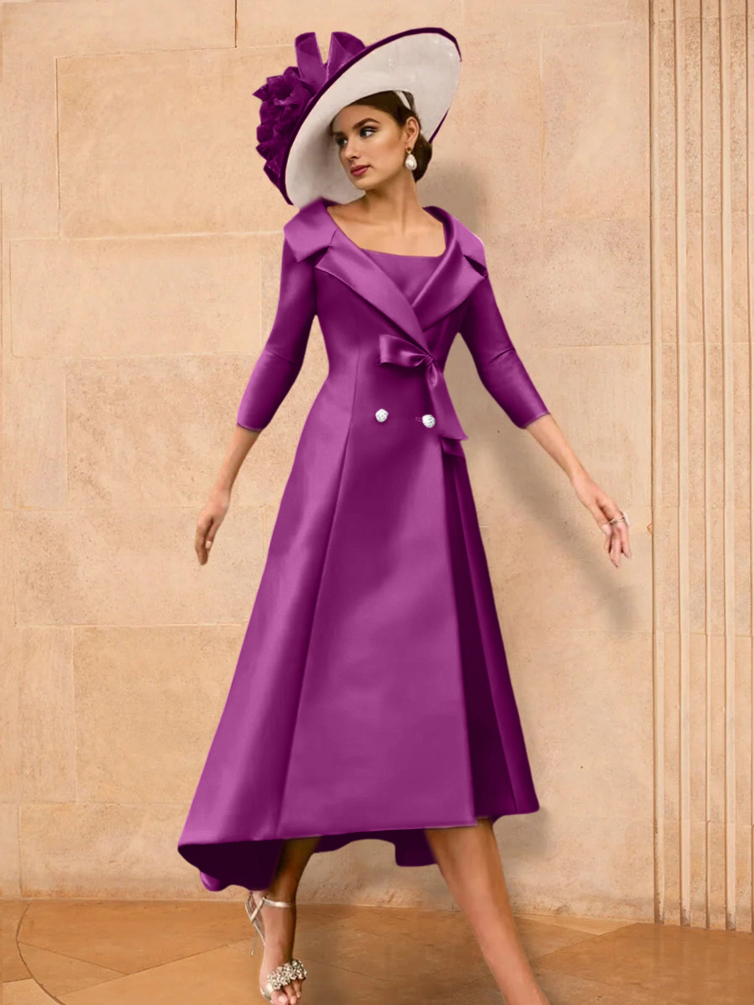 Long-Sleeve A-Line Princess Gown for the Mother of the Bride with Bowknot-27prom