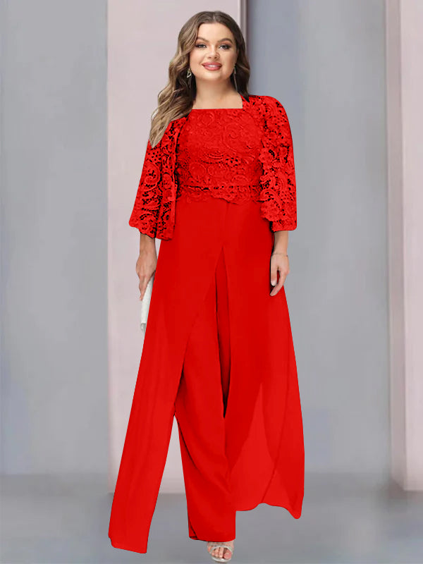 Plus Size Floor-Length Chiffon Pantsuit for the Mother of the Bride with Square Neck and Side Split-27prom