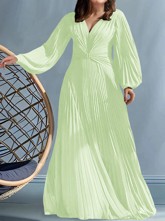 Plus Size V-Neck A-Line Princess Gown for the Mother of the Bride with Ruched Detail-27prom