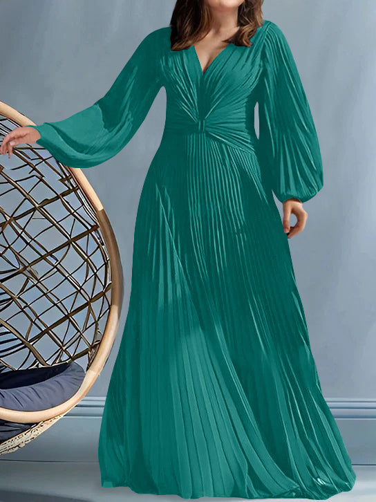 Plus Size V-Neck A-Line Princess Gown for the Mother of the Bride with Ruched Detail-27prom