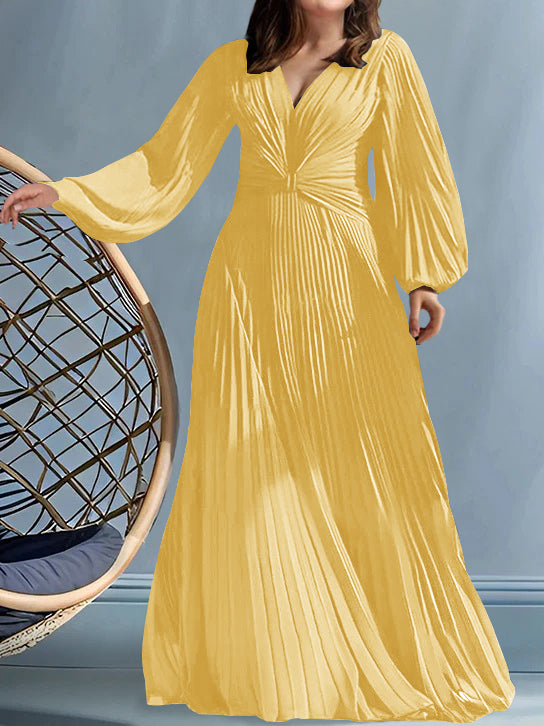 Plus Size V-Neck A-Line Princess Gown for the Mother of the Bride with Ruched Detail-27prom