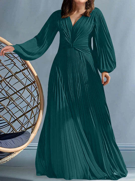 Plus Size V-Neck A-Line Princess Gown for the Mother of the Bride with Ruched Detail-27prom