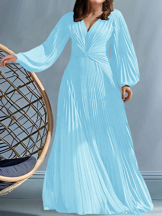 Plus Size V-Neck A-Line Princess Gown for the Mother of the Bride with Ruched Detail-27prom