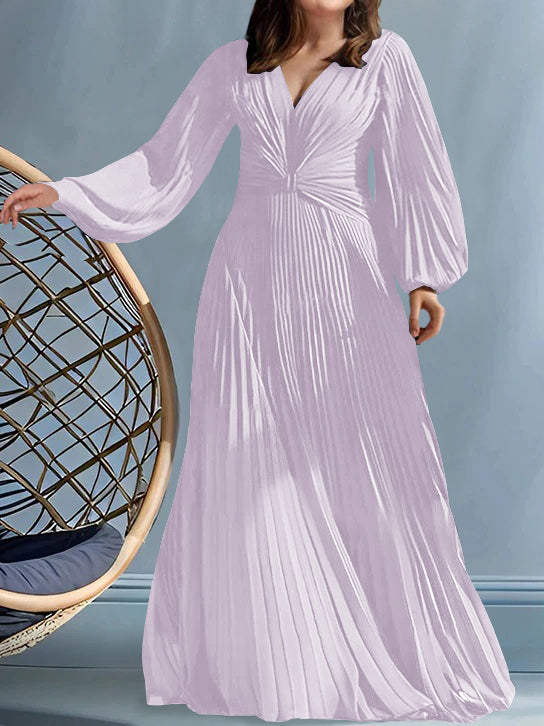 Plus Size V-Neck A-Line Princess Gown for the Mother of the Bride with Ruched Detail-27prom