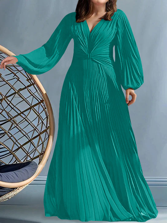 Plus Size V-Neck A-Line Princess Gown for the Mother of the Bride with Ruched Detail-27prom