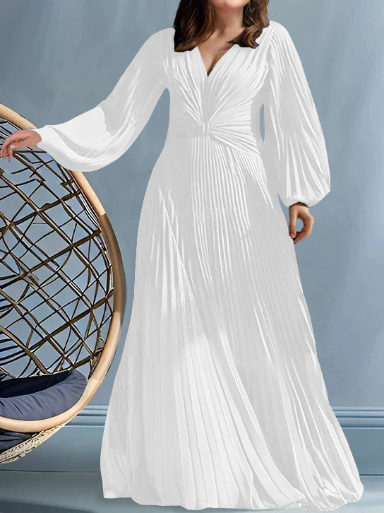 Plus Size V-Neck A-Line Princess Gown for the Mother of the Bride with Ruched Detail-27prom