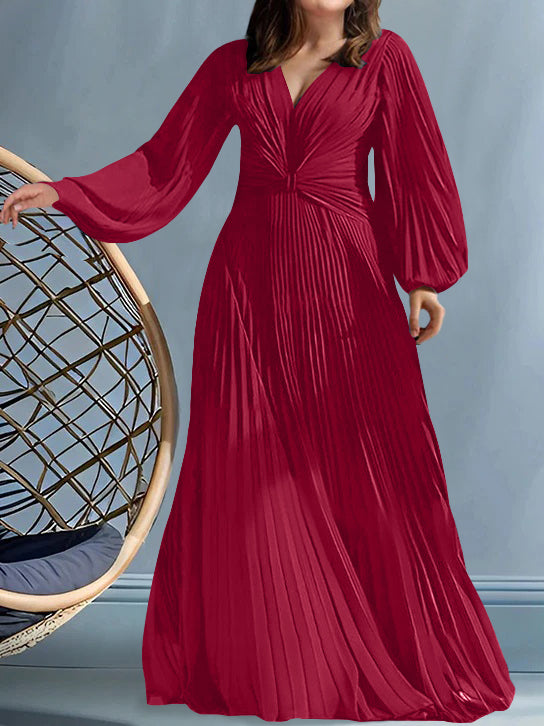 Plus Size V-Neck A-Line Princess Gown for the Mother of the Bride with Ruched Detail-27prom
