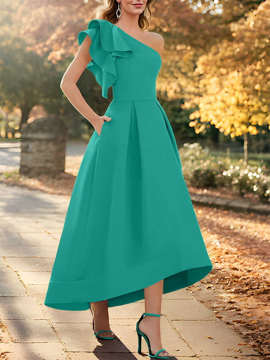 One-Shoulder Asymmetrical A-Line Princess Dress for the Mother of the Bride Sleeveless with Ruffles-27prom