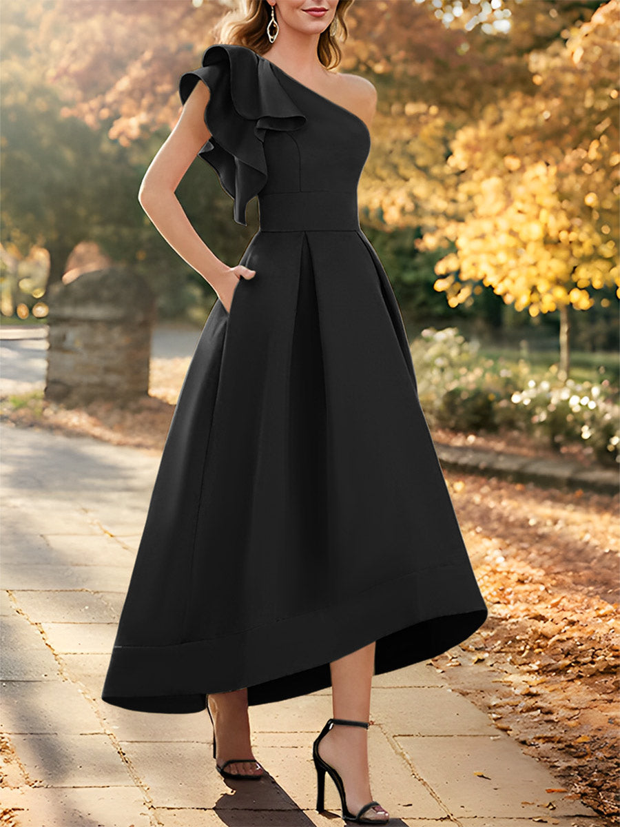 One-Shoulder Asymmetrical A-Line Princess Dress for the Mother of the Bride Sleeveless with Ruffles-27prom