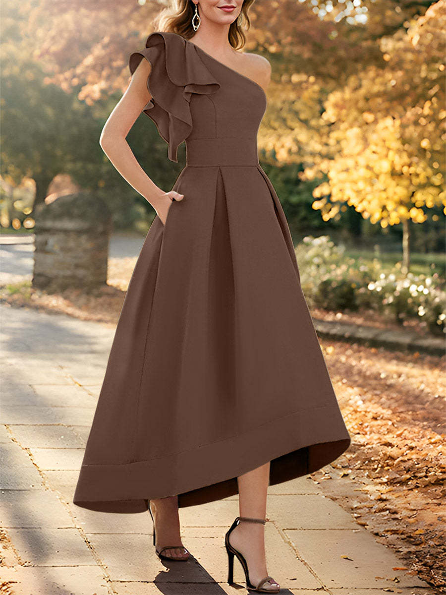 One-Shoulder Asymmetrical A-Line Princess Dress for the Mother of the Bride Sleeveless with Ruffles-27prom