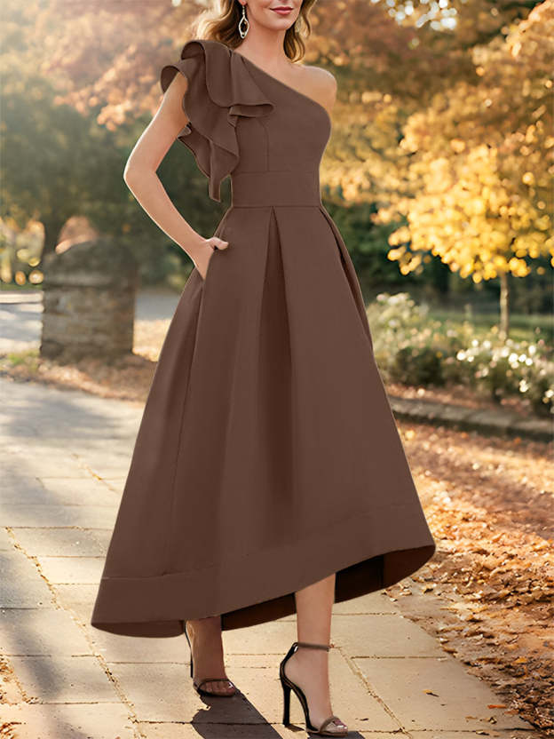 One-Shoulder Asymmetrical A-Line Princess Dress for the Mother of the Bride Sleeveless with Ruffles-27prom