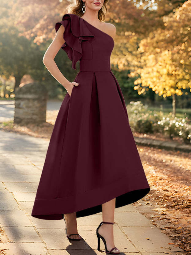 One-Shoulder Asymmetrical A-Line Princess Dress for the Mother of the Bride Sleeveless with Ruffles-27prom