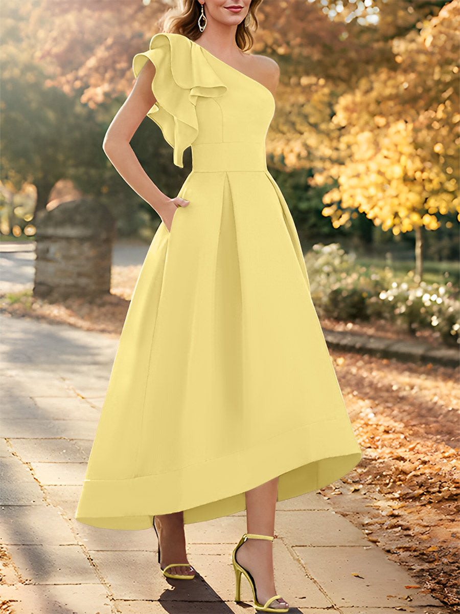 One-Shoulder Asymmetrical A-Line Princess Dress for the Mother of the Bride Sleeveless with Ruffles-27prom