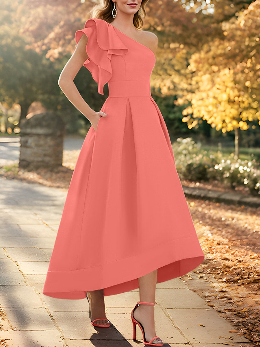 One-Shoulder Asymmetrical A-Line Princess Dress for the Mother of the Bride Sleeveless with Ruffles-27prom