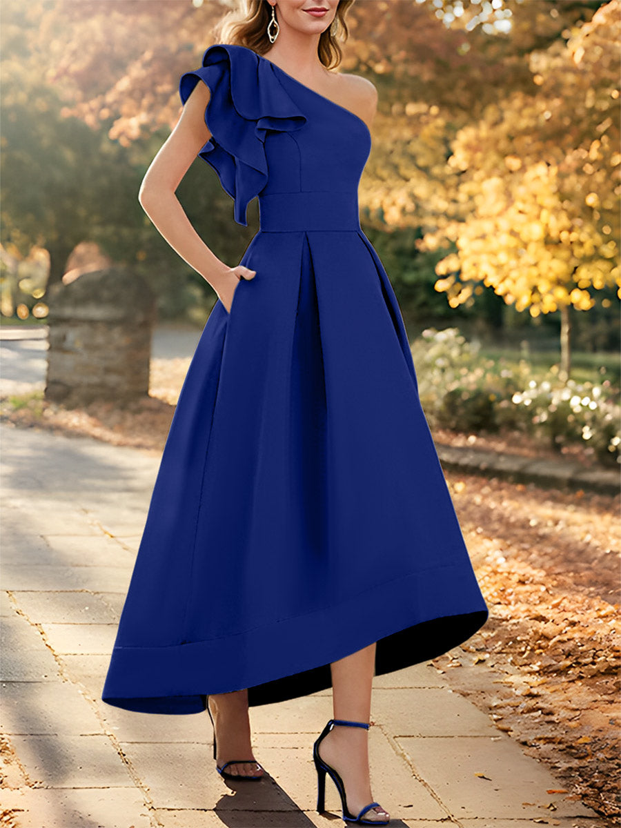 One-Shoulder Asymmetrical A-Line Princess Dress for the Mother of the Bride Sleeveless with Ruffles-27prom