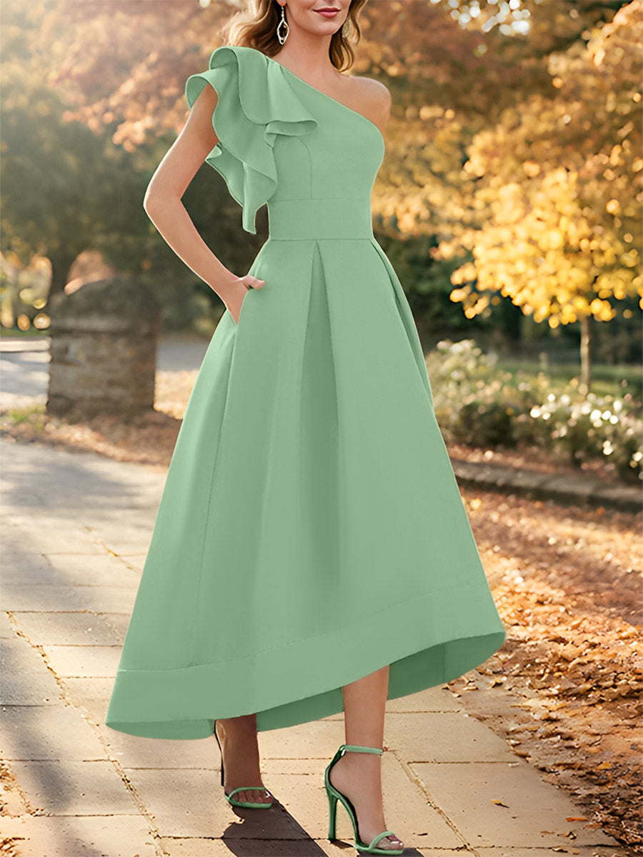 One-Shoulder Asymmetrical A-Line Princess Dress for the Mother of the Bride Sleeveless with Ruffles-27prom