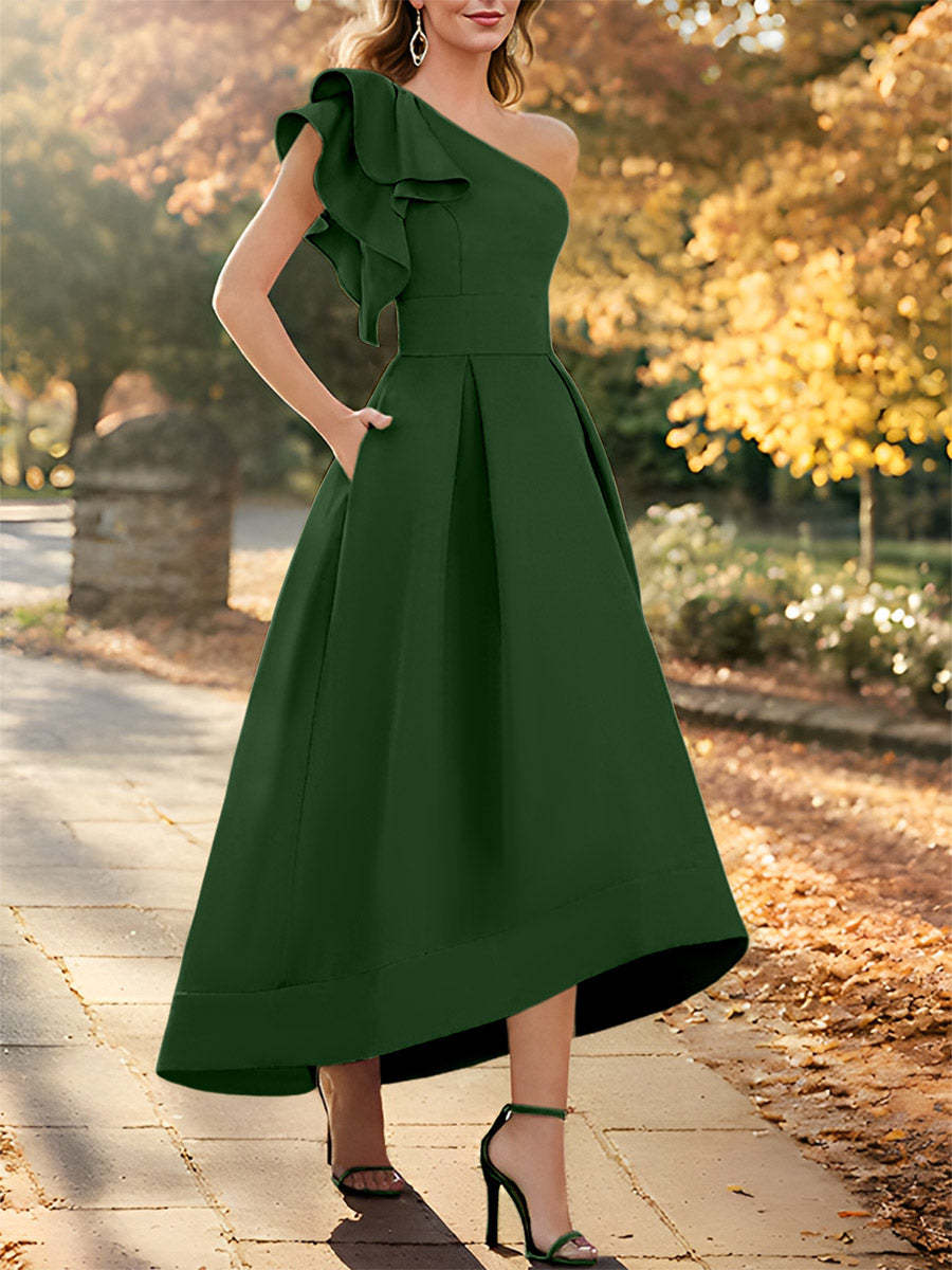 One-Shoulder Asymmetrical A-Line Princess Dress for the Mother of the Bride Sleeveless with Ruffles-27prom