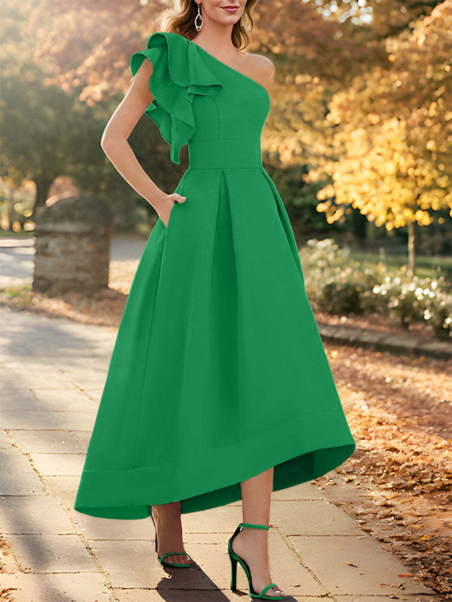 One-Shoulder Asymmetrical A-Line Princess Dress for the Mother of the Bride Sleeveless with Ruffles-27prom