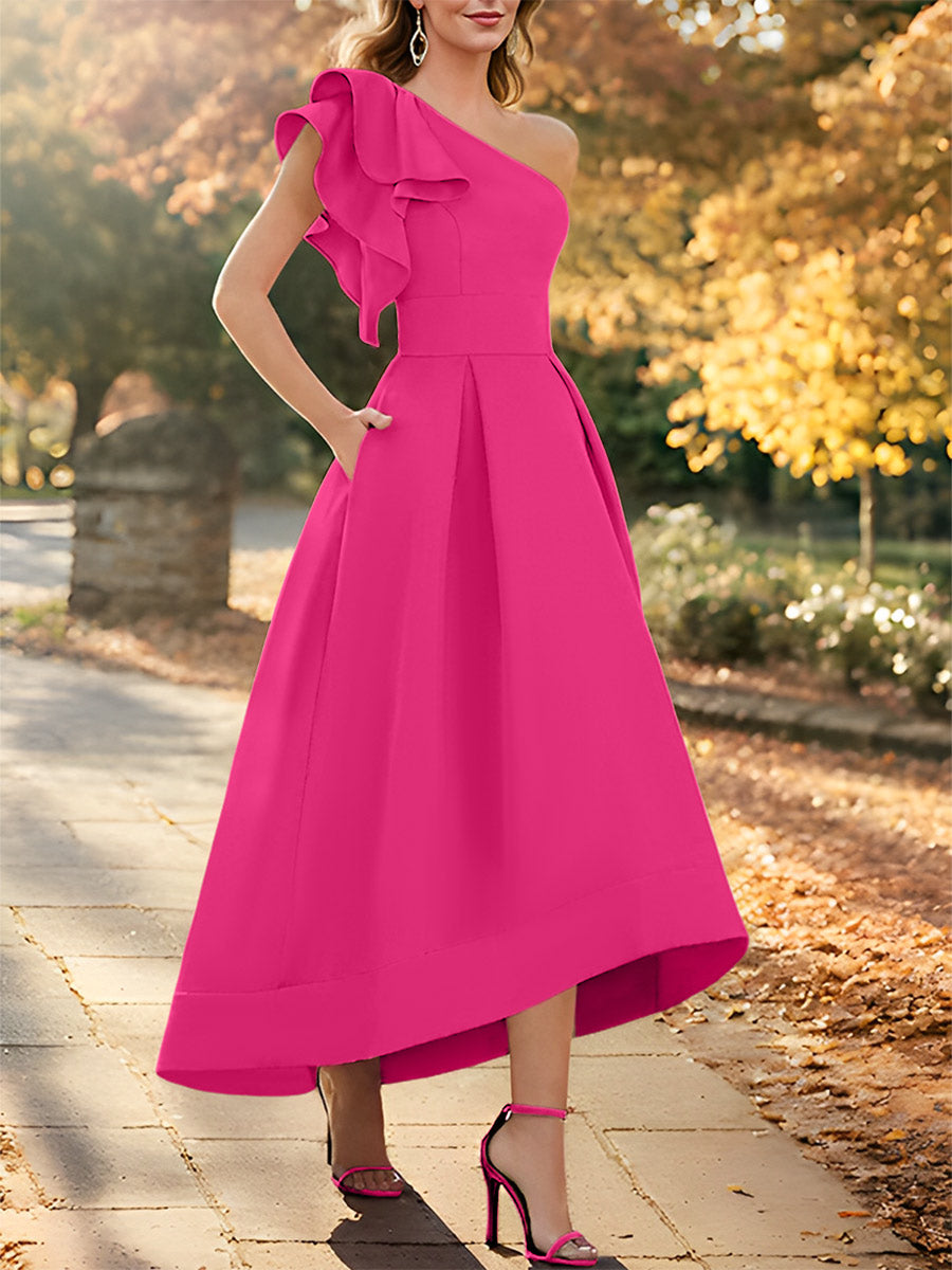 One-Shoulder Asymmetrical A-Line Princess Dress for the Mother of the Bride Sleeveless with Ruffles-27prom