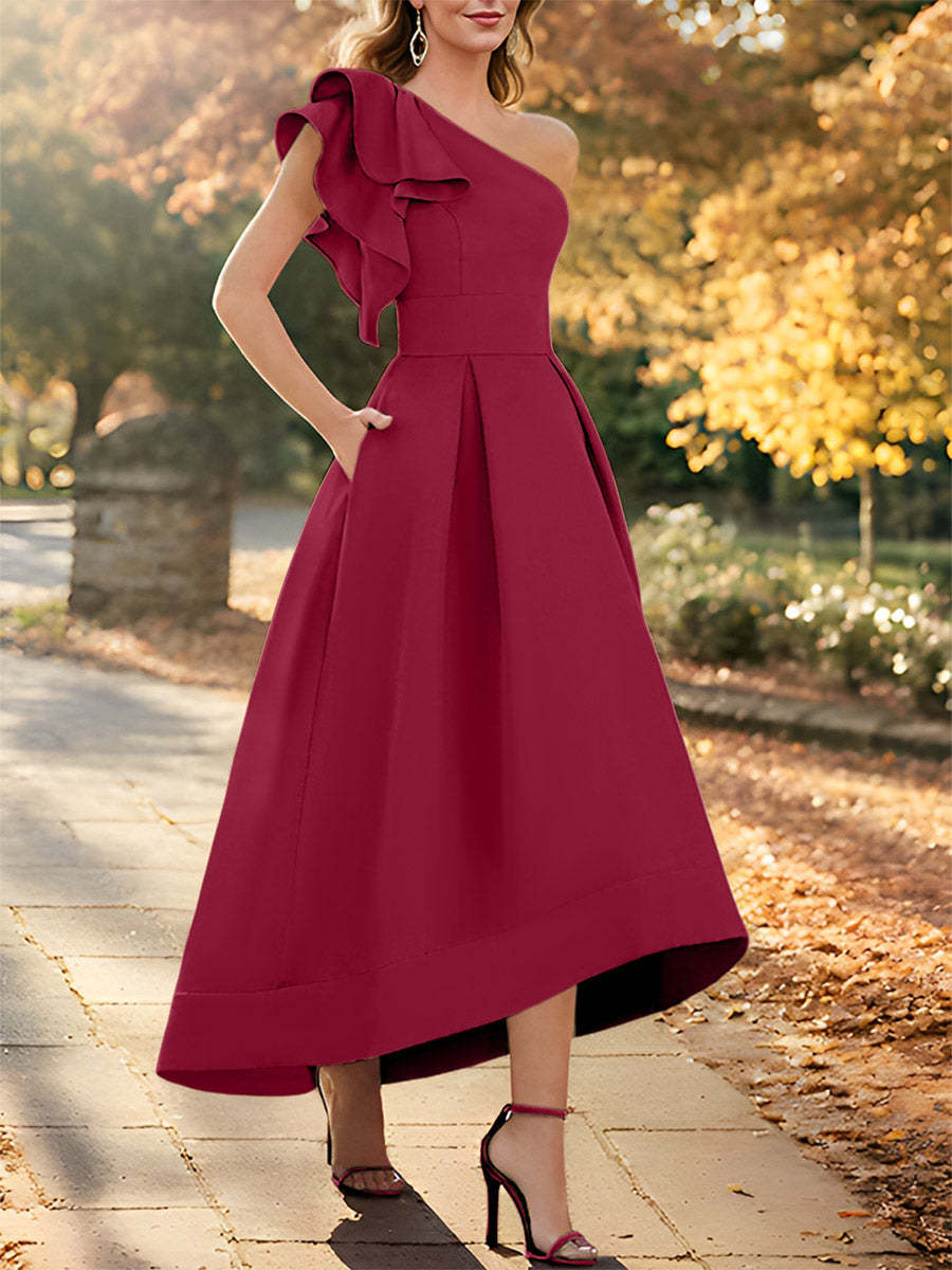 One-Shoulder Asymmetrical A-Line Princess Dress for the Mother of the Bride Sleeveless with Ruffles-27prom