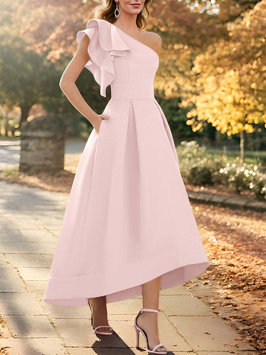 One-Shoulder Asymmetrical A-Line Princess Dress for the Mother of the Bride Sleeveless with Ruffles-27prom