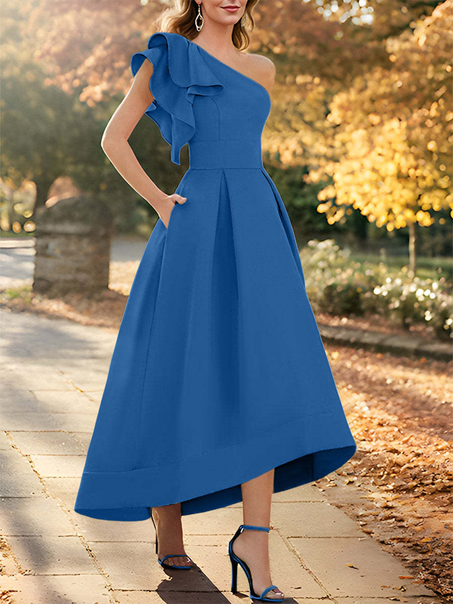One-Shoulder Asymmetrical A-Line Princess Dress for the Mother of the Bride Sleeveless with Ruffles-27prom
