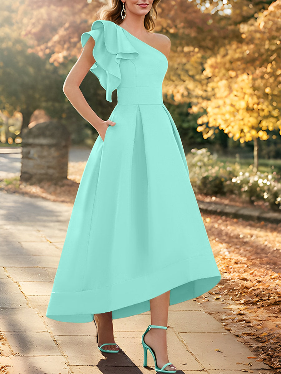 One-Shoulder Asymmetrical A-Line Princess Dress for the Mother of the Bride Sleeveless with Ruffles-27prom