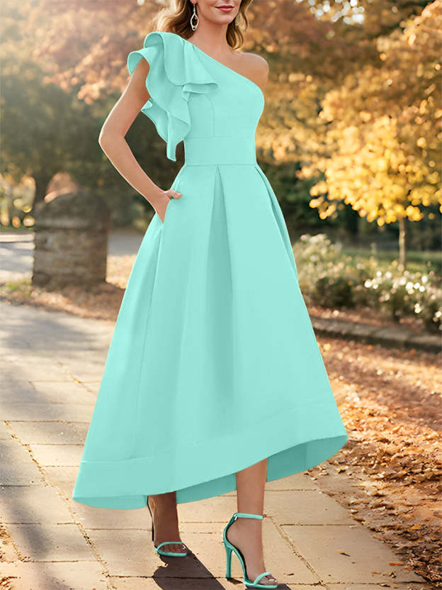One-Shoulder Asymmetrical A-Line Princess Dress for the Mother of the Bride Sleeveless with Ruffles-27prom