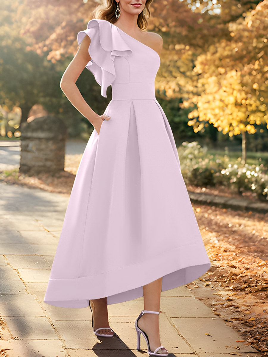 One-Shoulder Asymmetrical A-Line Princess Dress for the Mother of the Bride Sleeveless with Ruffles-27prom